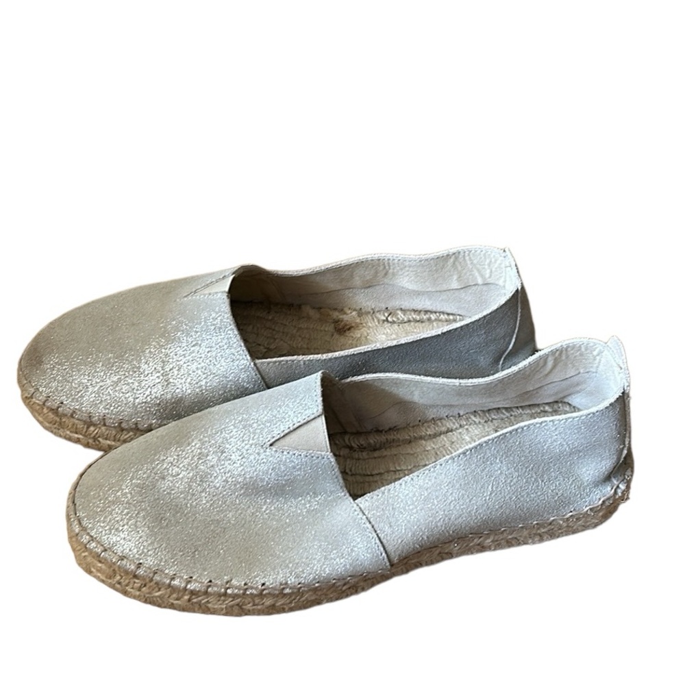 Alpargatus Platform Espadrilles Beige Silver Jute Soles Women’s Size 39